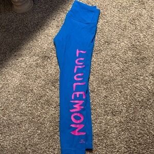 Lululemon Blue Leggings with Pink Logo